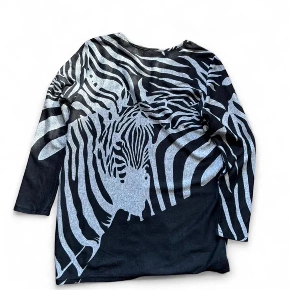Zebra print long sleeve top Y2K black grey animal print L/XL 💋 - Picture 7 of 7